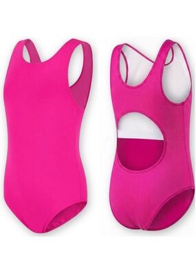 Girls Size 6/7 Hot Pink Magenta Tank One Piece Swimsuit Sporty Back Cutout Lined